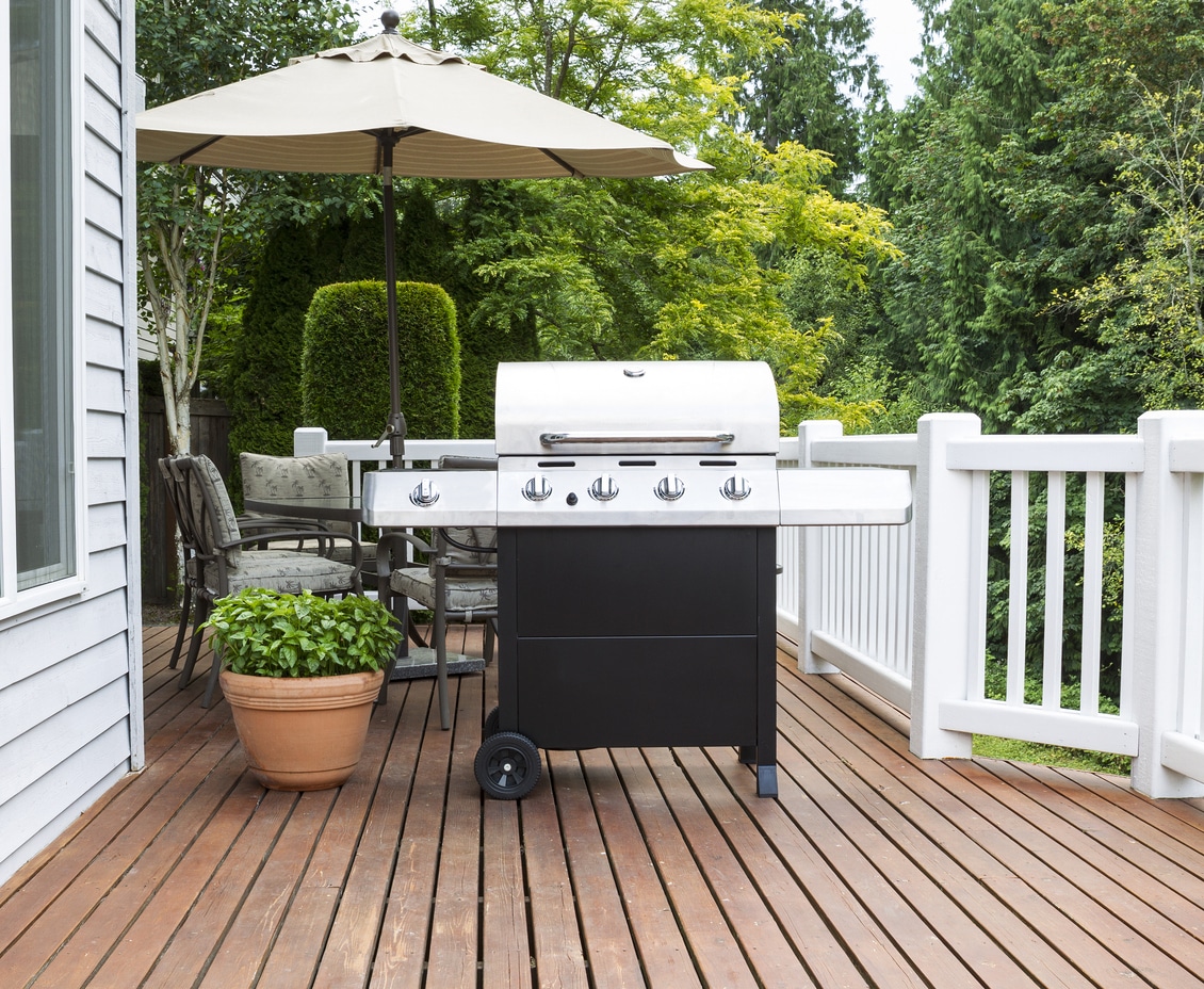 Grill set up on a composite deck