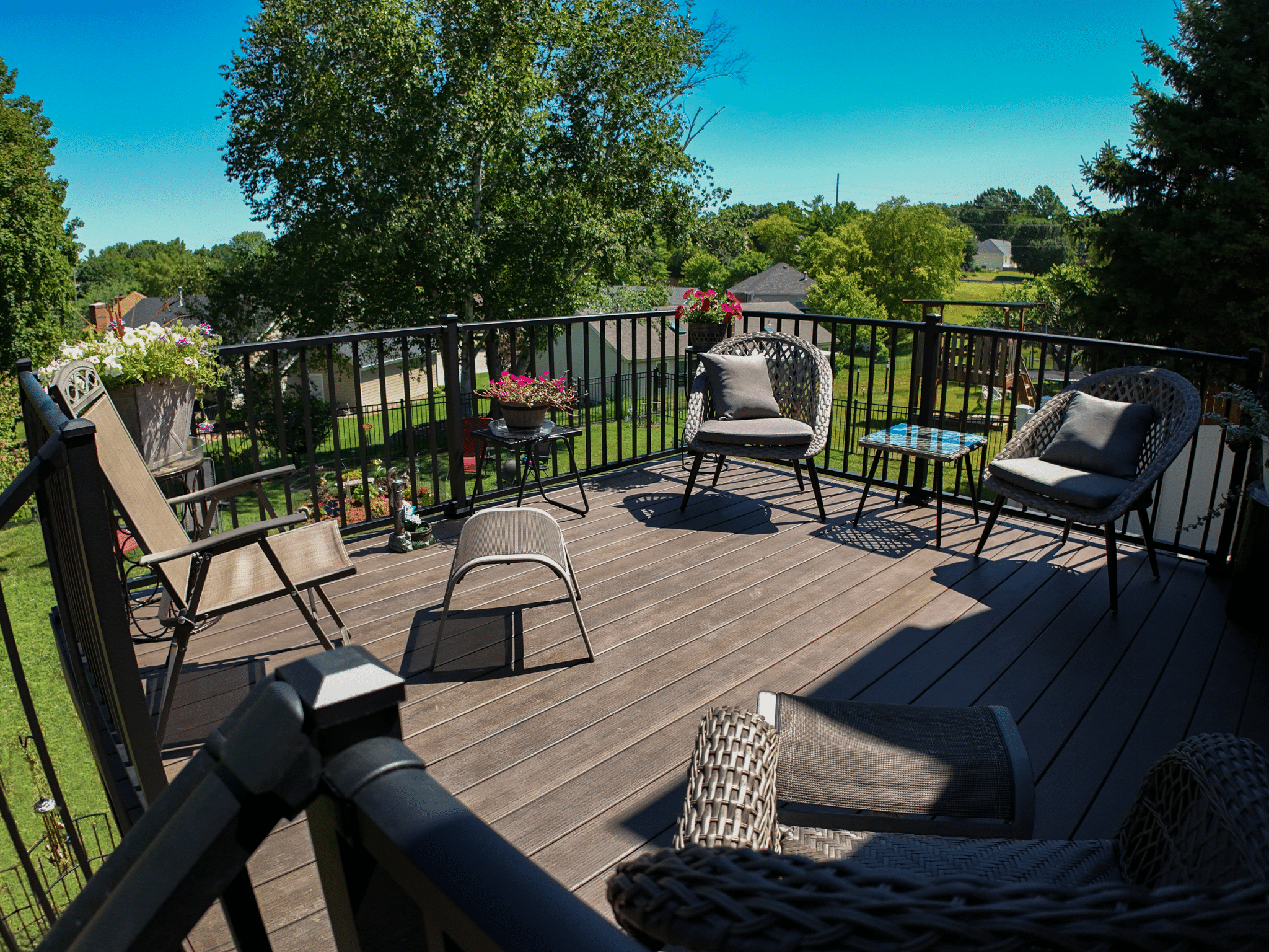TimberTech composite deck with black Westbury aluminum railing, St. Charles, Missouri