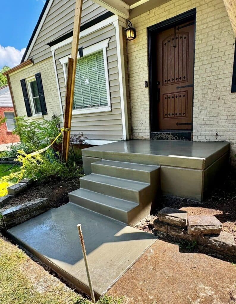 Poured concrete front porch and steps with walkway, St. Louis MO